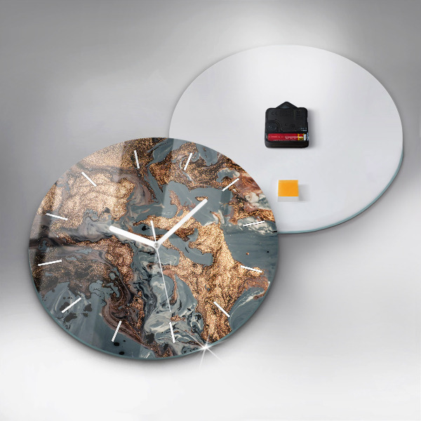 Round glass clock Marble gold abstract