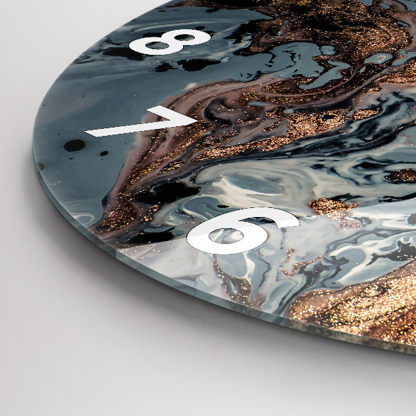 Round glass clock Marble gold abstract