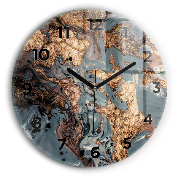 Round glass clock Marble gold abstract