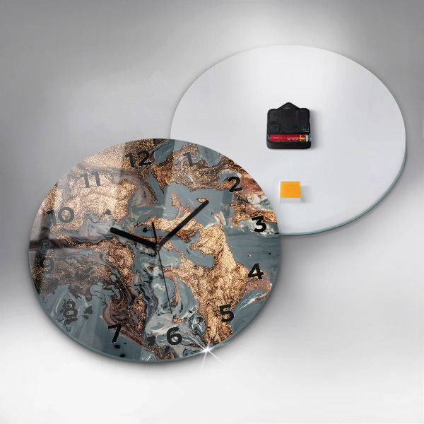 Round glass clock Marble gold abstract