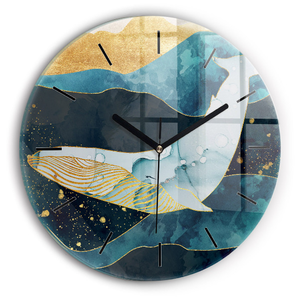 Round glass clock Abstract whale