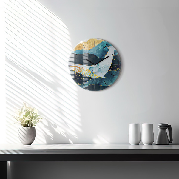 Round glass clock Abstract whale