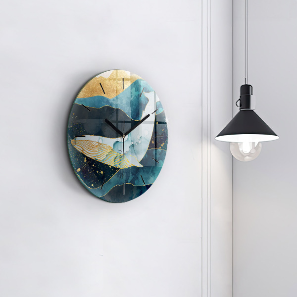 Round glass clock Abstract whale