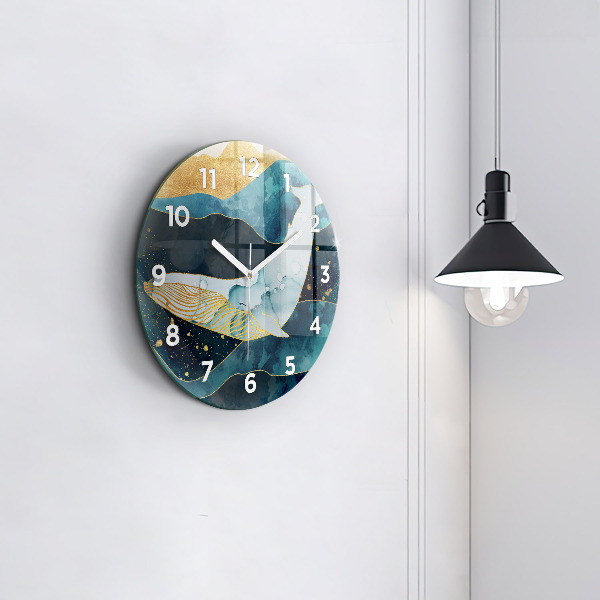 Round glass clock Abstract whale