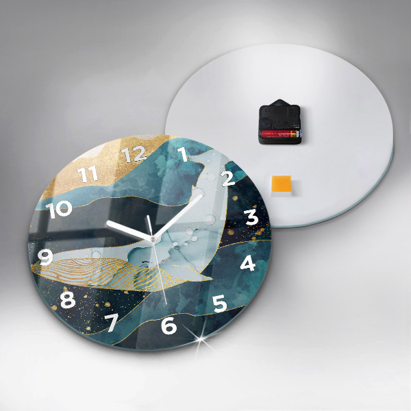 Round glass clock Abstract whale
