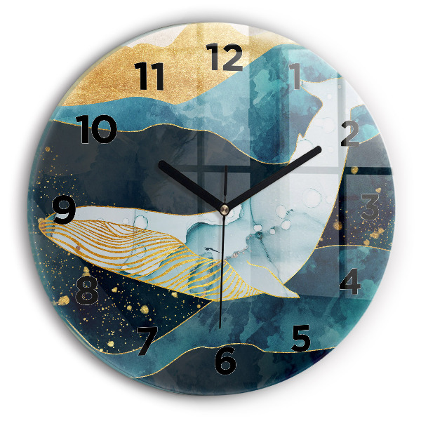 Round glass clock Abstract whale