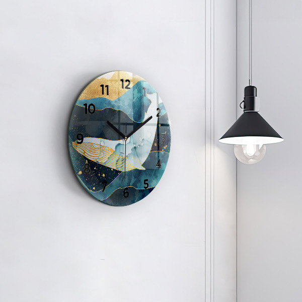 Round glass clock Abstract whale