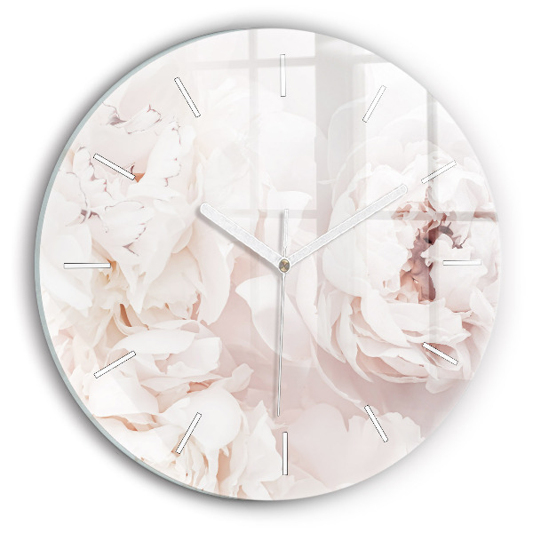 Round glass clock Peony flowers