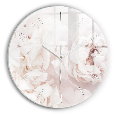 Round glass clock Peony flowers