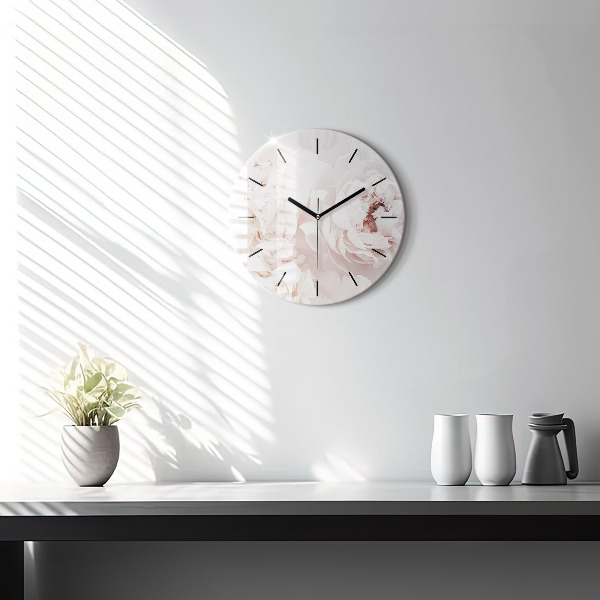 Round glass clock Peony flowers