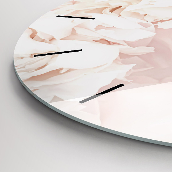 Round glass clock Peony flowers
