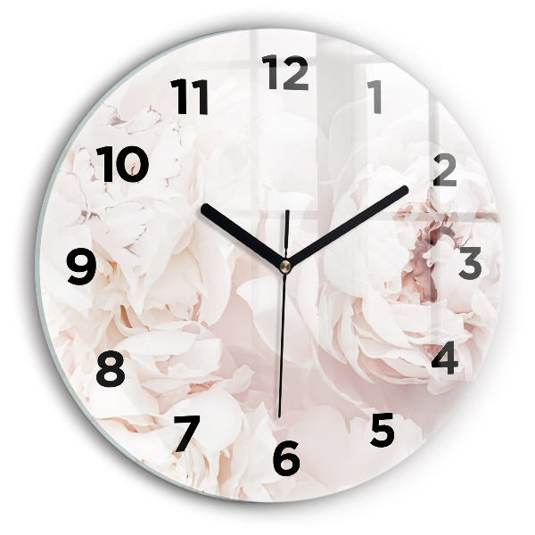 Round glass clock Peony flowers