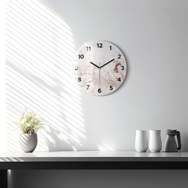 Round glass clock Peony flowers