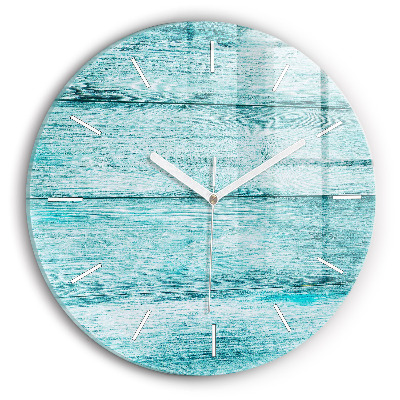 Round glass clock Blue old wood
