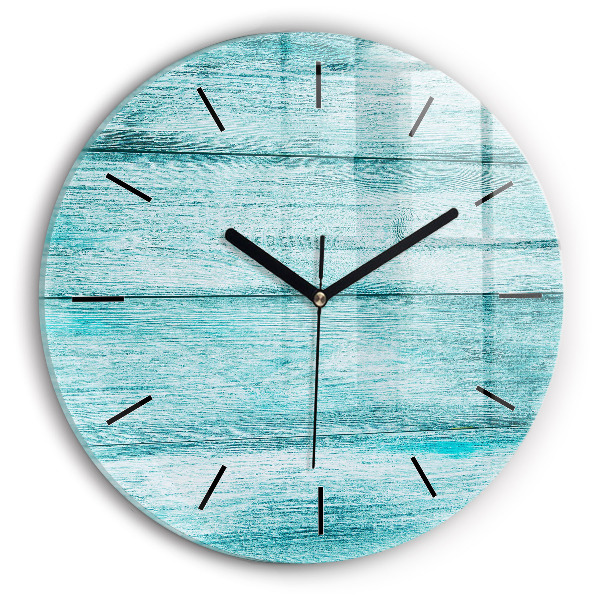 Round glass clock Blue old wood