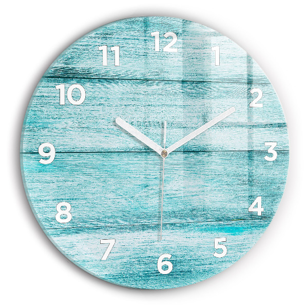 Round glass clock Blue old wood