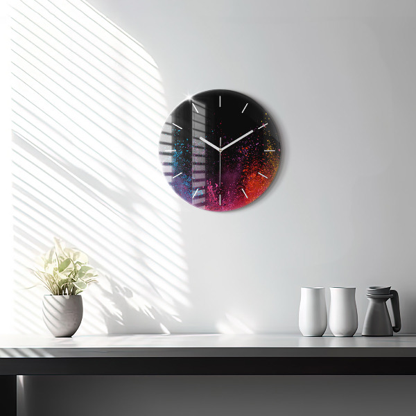 Round glass clock Explosion of colors