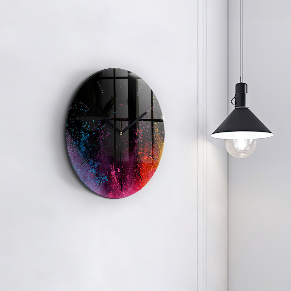 Round glass clock Explosion of colors
