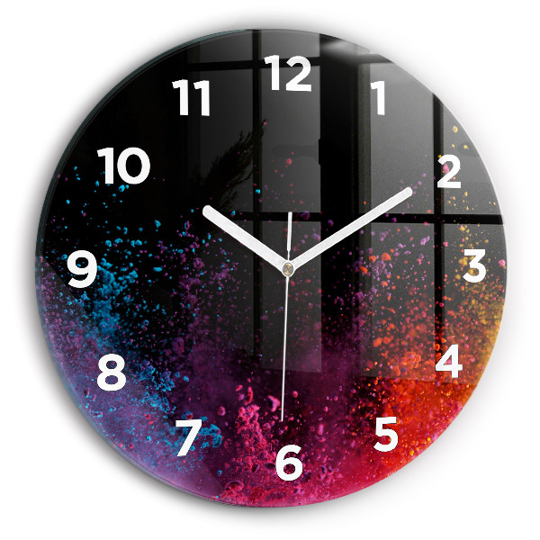 Round glass clock Explosion of colors