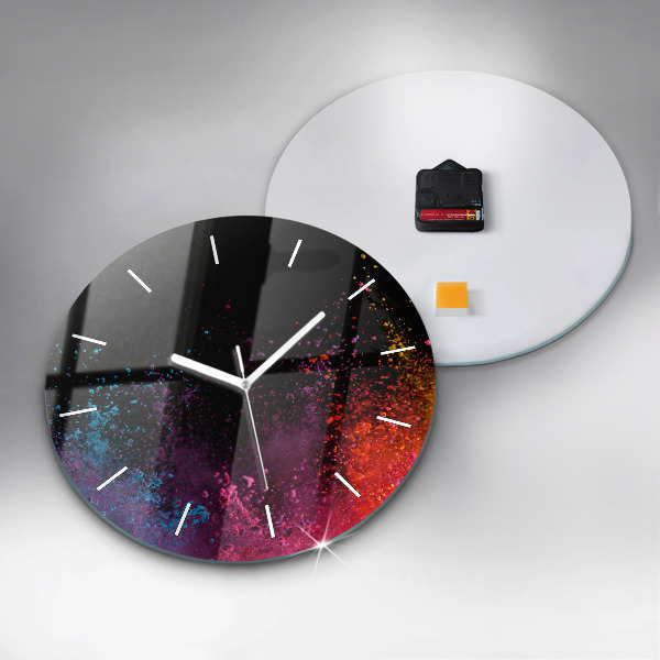 Round glass clock Explosion of colors