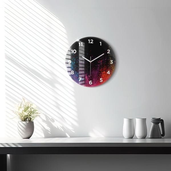 Round glass clock Explosion of colors