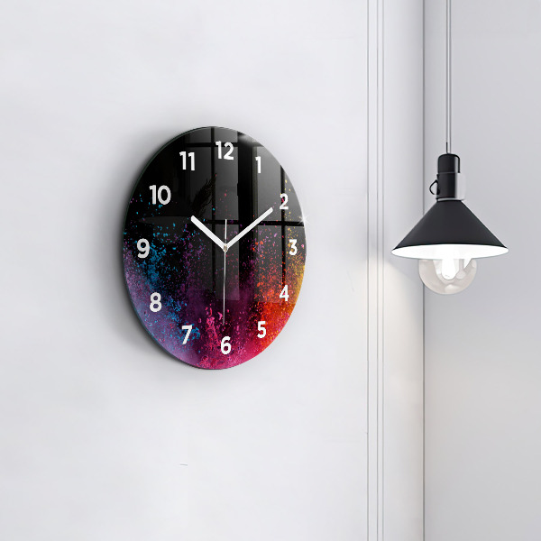 Round glass clock Explosion of colors