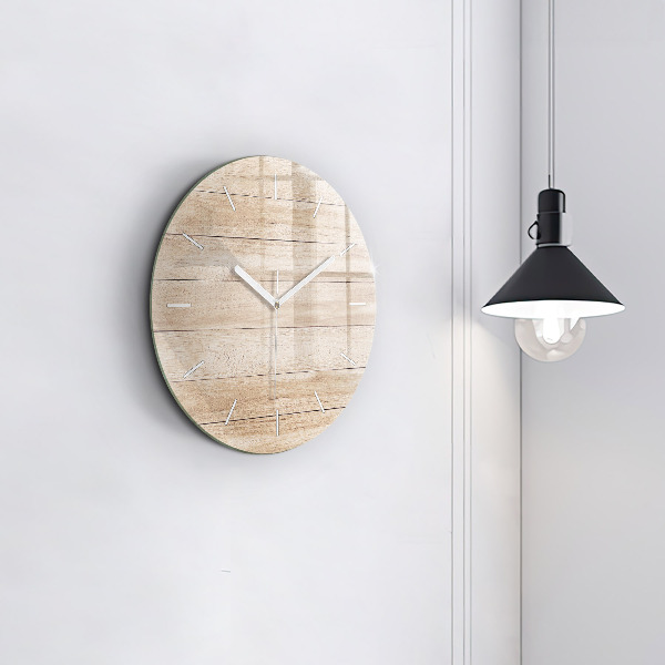 Round glass clock Wooden texture