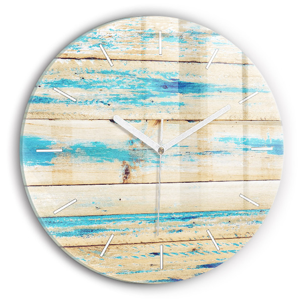 Round glass clock Scratched wood