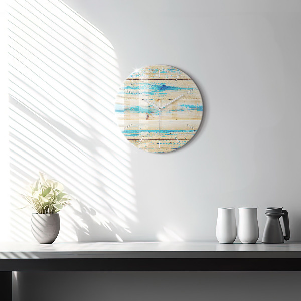 Round glass clock Scratched wood