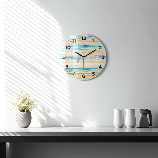 Round glass clock Scratched wood