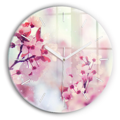 Round glass clock Spring flowers