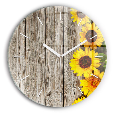 Round glass clock Sunflowers on boards