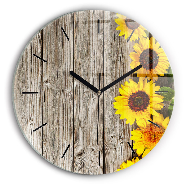 Round glass clock Sunflowers on boards