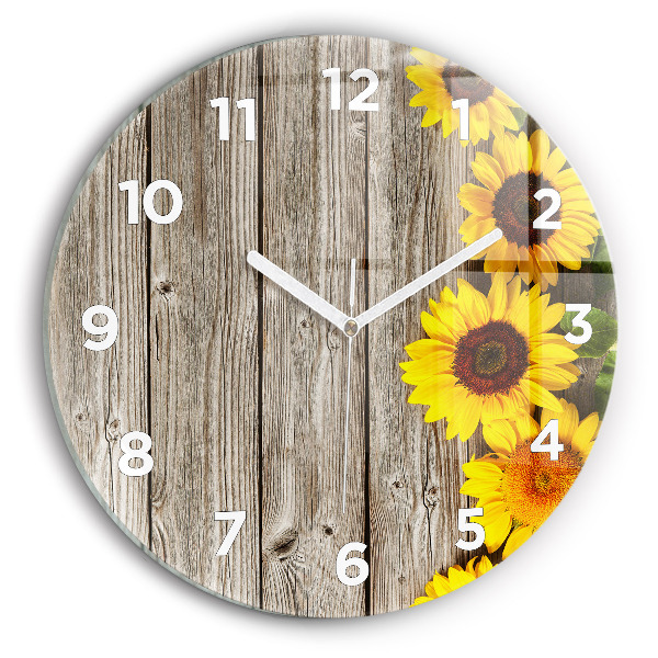 Round glass clock Sunflowers on boards