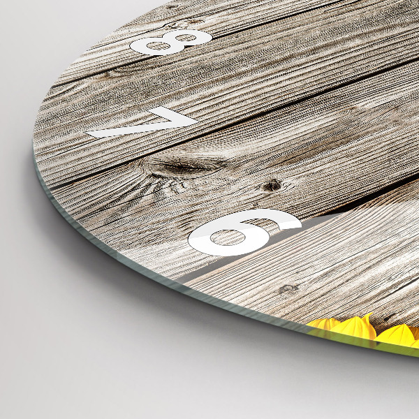 Round glass clock Sunflowers on boards