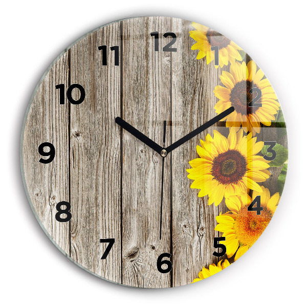 Round glass clock Sunflowers on boards