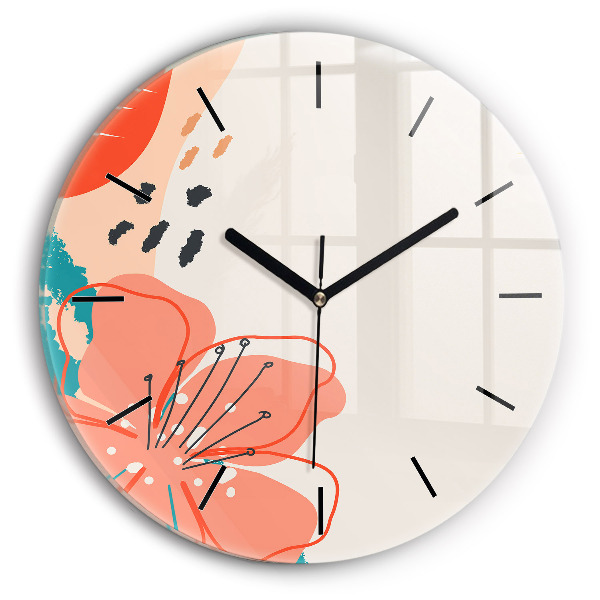Round glass clock Hawaiian plants