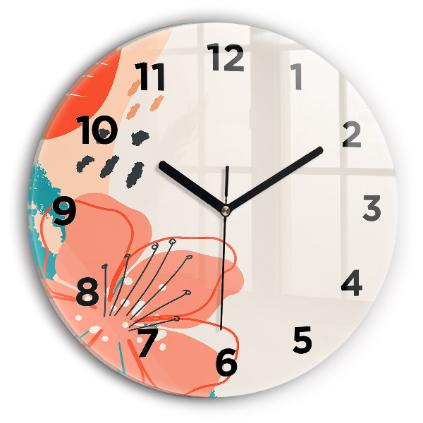 Round glass clock Hawaiian plants