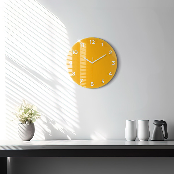 Round glass clock Dark Yellow