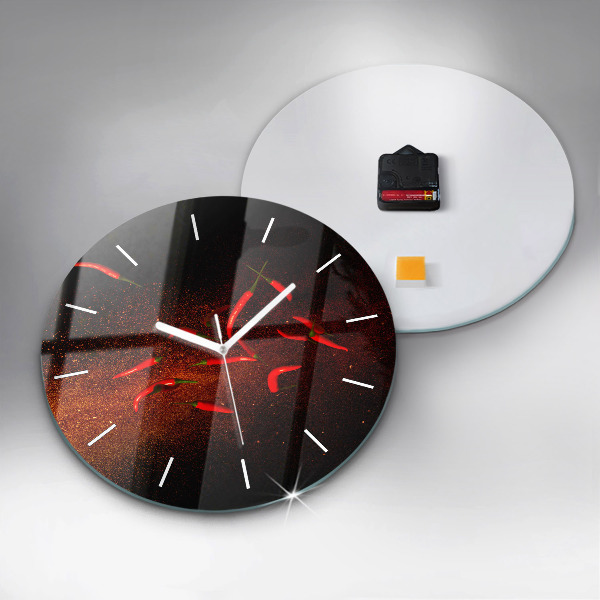 Round glass clock Chili peppers