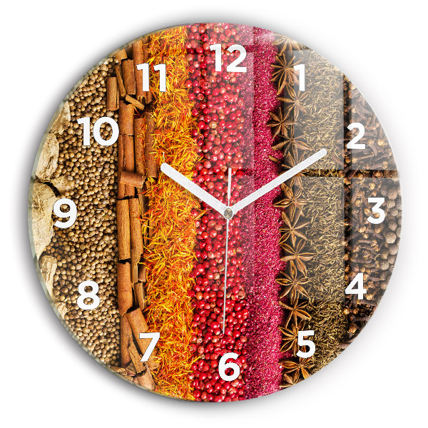Round glass clock Rows of spices