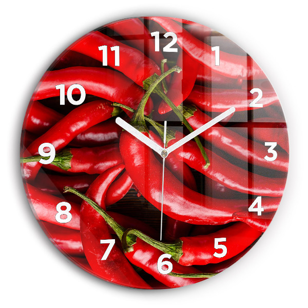 Round glass clock Hot peppers