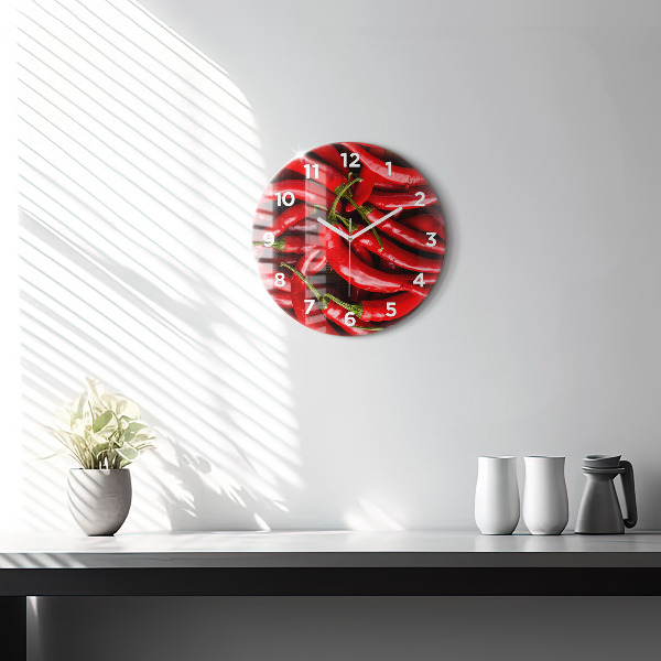 Round glass clock Hot peppers
