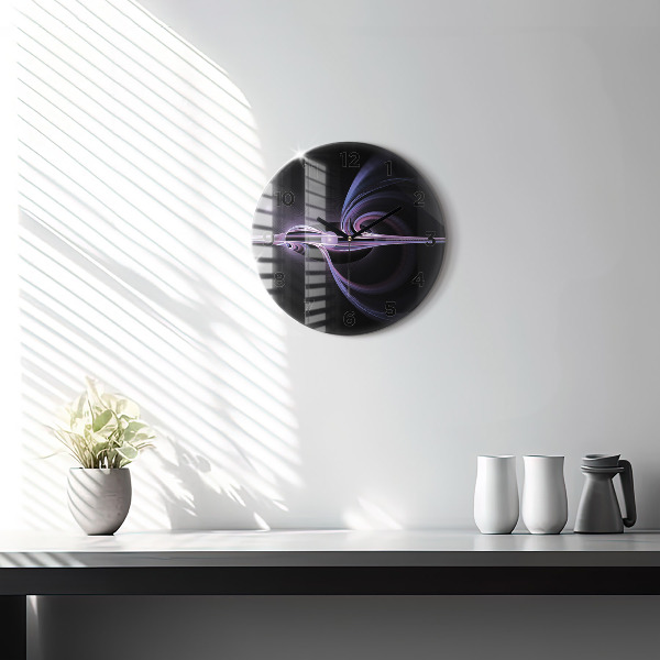 Round glass clock Purple abstraction