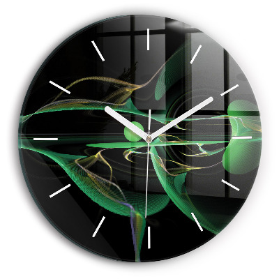 Round glass clock Green abstraction