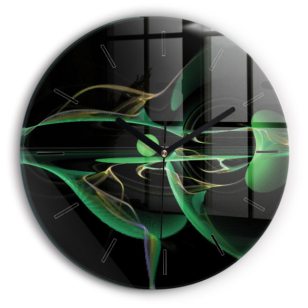 Round glass clock Green abstraction