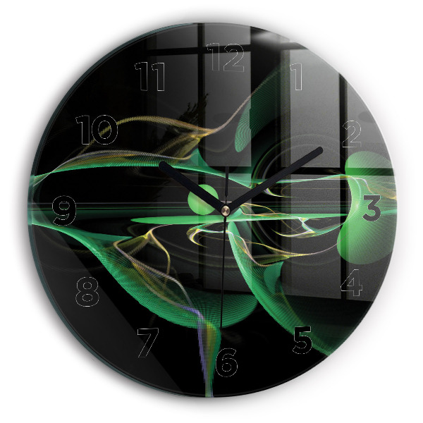 Round glass clock Green abstraction