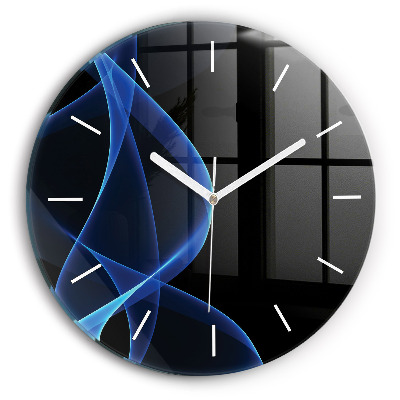 Round glass clock Blue lines