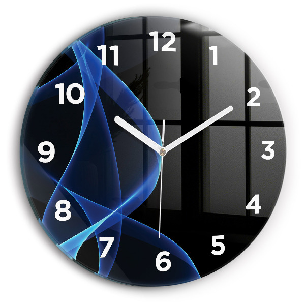 Round glass clock Blue lines