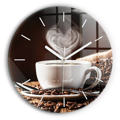 Round glass clock A cup of coffee